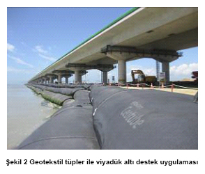 Şekil 2 Geotekstil tüpler ile viyadük altı destek uygulaması